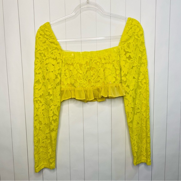 Anthropologie Endless Rose Yellow Citron Lace Crop Chiffon Ruffle Top Fem Chic S - Picture 5 of 5